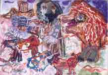 �Adam naming the animals�. Philipp Rokhlin, 9 yo, paper, gouache, 58x42&nbsp;mm